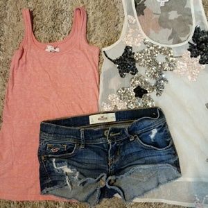 Cute Outfit .. Hollister Tank, Sheer Cover Shirt &